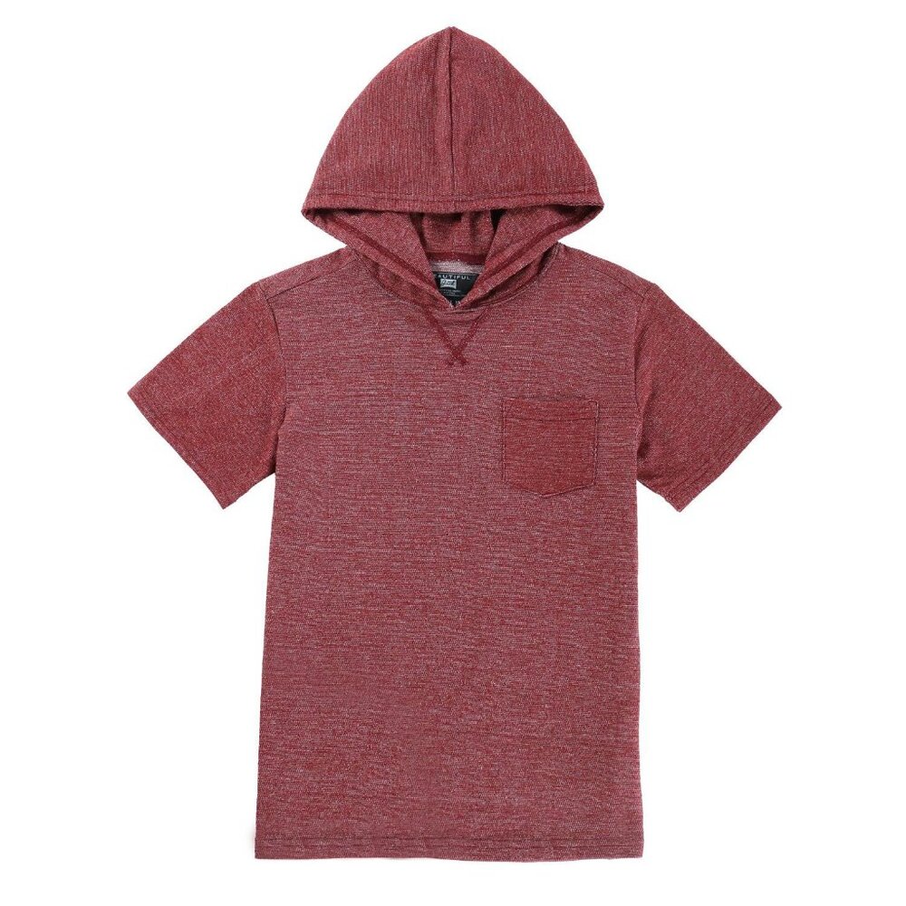 Boys' Red Heather Short Sleeve Hoodie Tee w/ Pocket